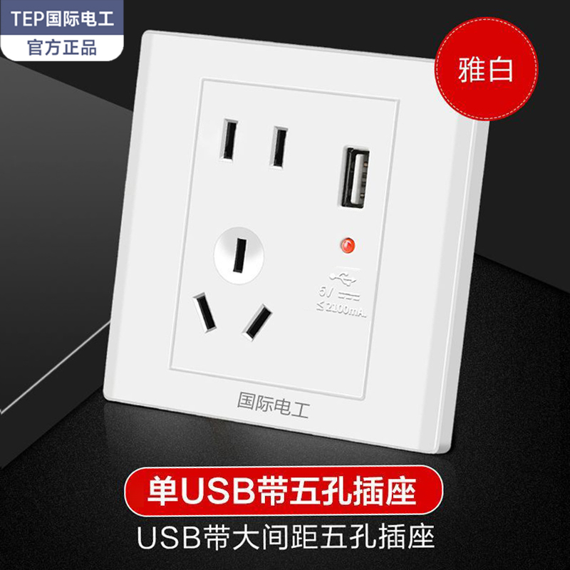 国际电工面板多孔usb5墙壁插座
