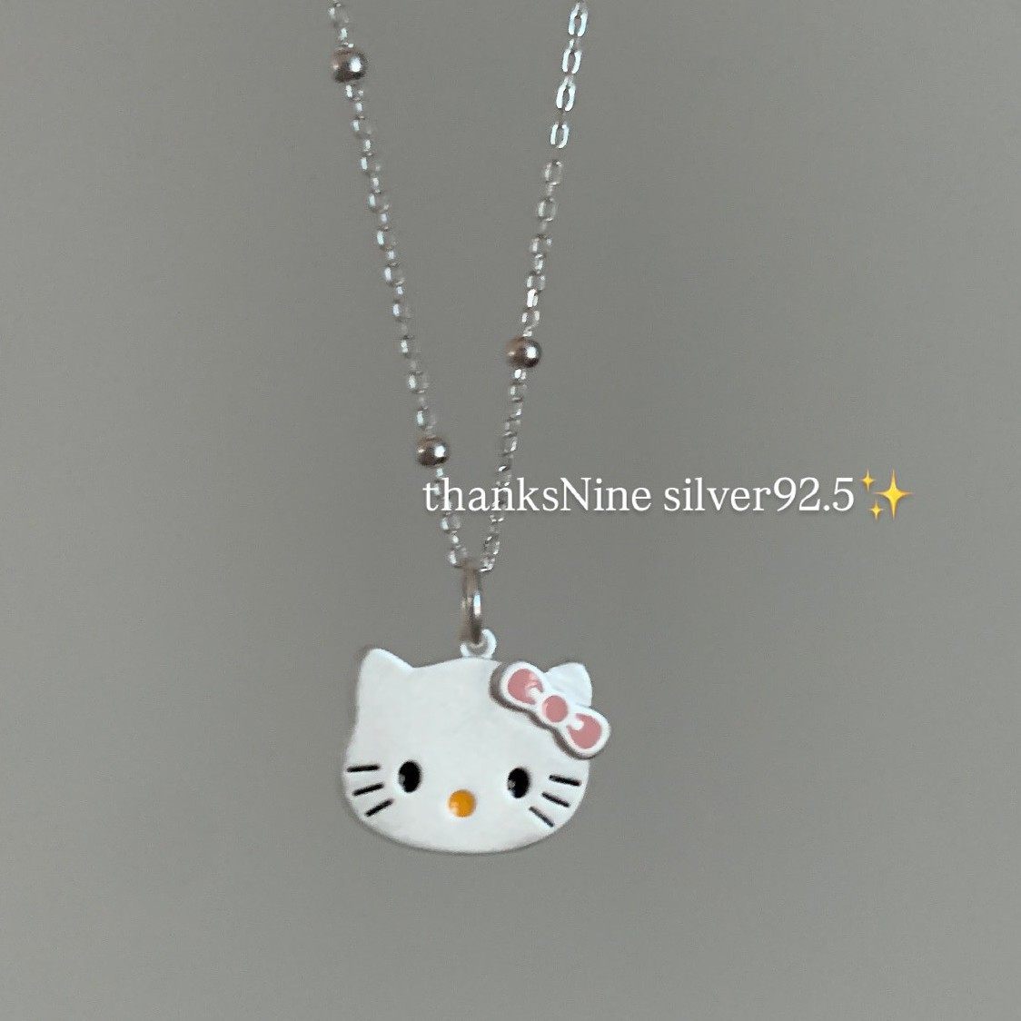 东亚银堡|925银韩国女可爱精致猫咪项链HelloKITTY圆珠锁骨链百搭