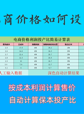 电商计算表格投产比计算器roi计算表格营销工具运营上架价格计算