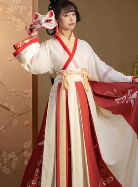 原创汉服女【卿归】晋制交领套装一片式齐腰襦裙中国风日常红色