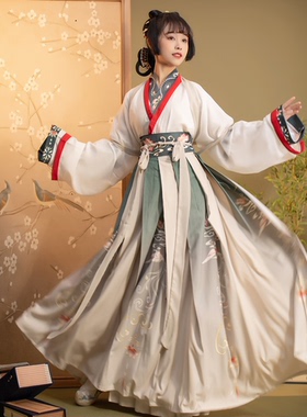 原创正版汉服女{卿归}晋制交领三件套齐腰襦裙印花白菜价全套情侣