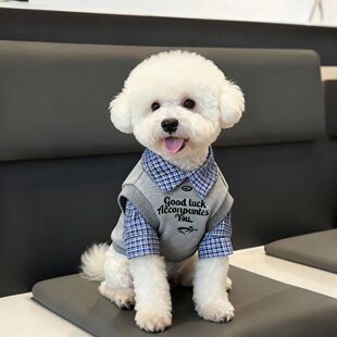宠物秋冬雪纳瑞比熊泰迪中小型犬两脚衣 小狗衣服假两件拼色Polo衫