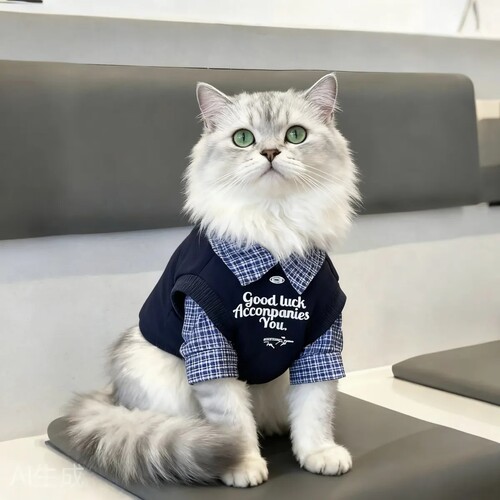 猫咪衣服假两件拼色Polo衫宠物秋冬布偶金银渐层蓝猫中小型猫衣服