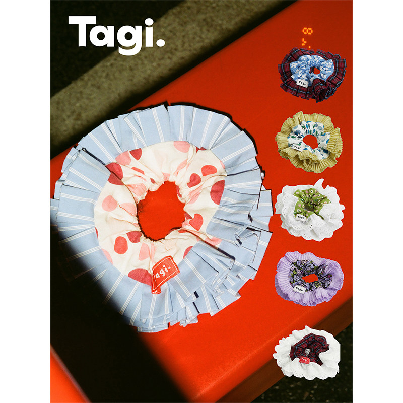 Tagi.画家甜甜圈双层花边蕾丝格纹大肠发圈发圈发饰头饰