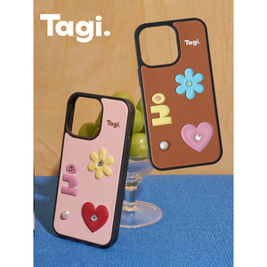 Tagi. 《i》想象花园钻石珍珠爱心鼓鼓肤感皮质手机壳iPhone