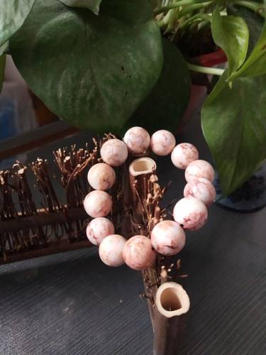 西藏象牙玉血脉红手链，珠子15毫米.