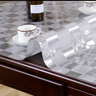 家用餐桌垫磨砂不透明方格花纹印花银色玫瑰防烫软玻璃PVC茶几垫