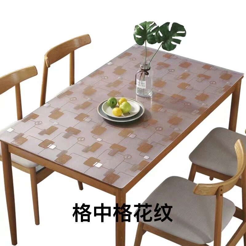 家用餐桌垫磨砂不透明方格花纹印花格中格防烫软玻璃PVC茶几垫图片