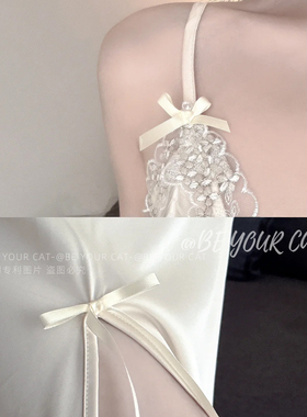 Be Your Cat法式轻奢纯欲蕾丝深V性感露背胸垫女式吊带睡裙家居服