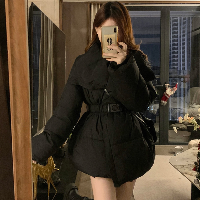 实拍 设计小众大翻领羽绒服女冬季韩版收腰显瘦保暖面包服外套