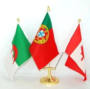 办公室装饰三杆金色桌旗座签约旗会议旗座谈判旗座金属底座LOGO旗