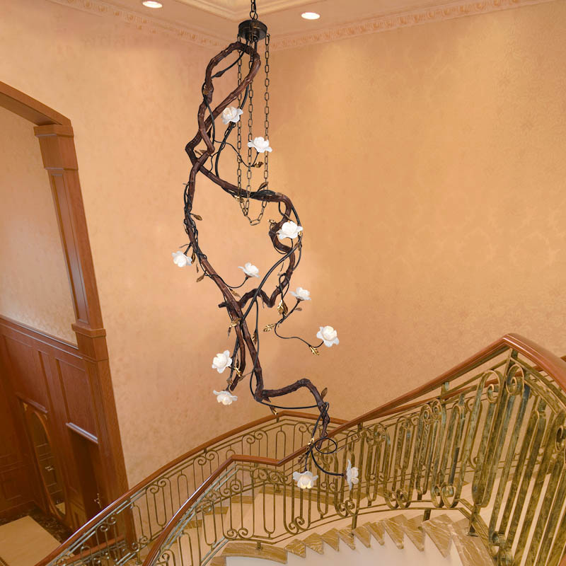 098長款吊燈銅加琉璃中式樓梯