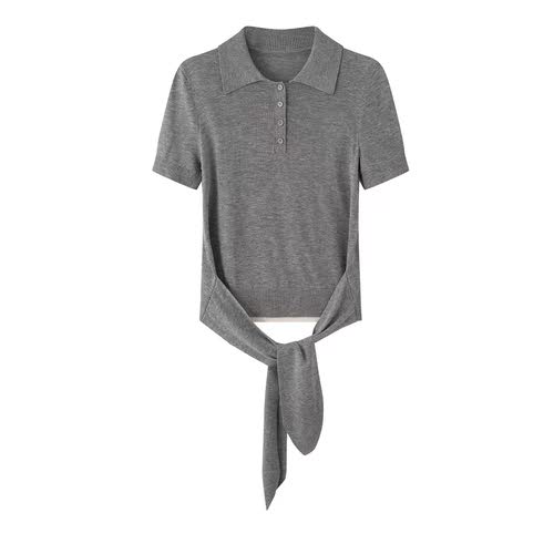 艾诺丝夏季POLO领短袖针织衫女