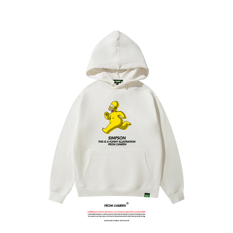 辛普森 奔跑的裸男印花连帽卫衣潮牌印花欧美风简洁个性学生外套