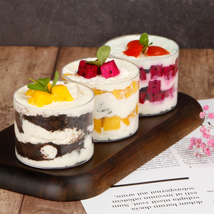 大圆杯慕斯杯水果蛋糕果冻冰淇淋一次性杯子塑料西点盒布丁杯