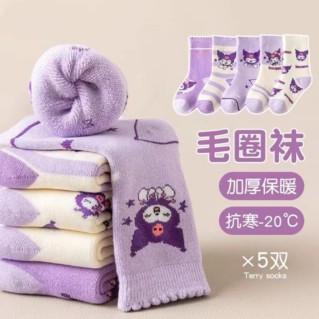 女童袜子冬季加厚加绒中筒袜秋冬毛圈长筒儿童袜子女孩公主宝宝袜