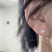 S999足银星星几何锆石耳钉女日常耳饰精致舒适养耳洞洗睡免摘耳圈