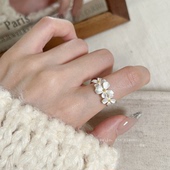 高级感轻奢栀子花戒指女小清新时尚 百搭花朵食指戒开口戒纯银指环