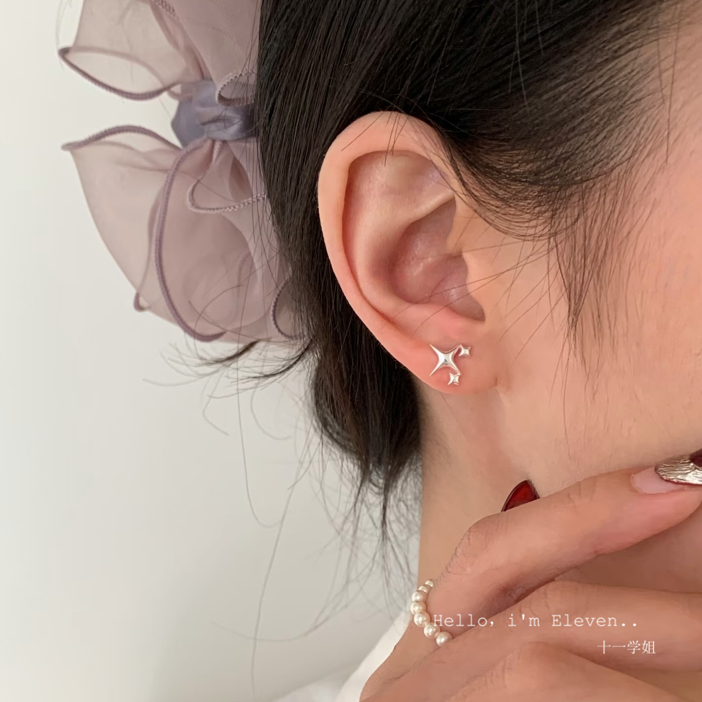 S925纯银四芒星耳钉女小众设计感养耳洞耳环时尚独特耳饰睡觉免摘