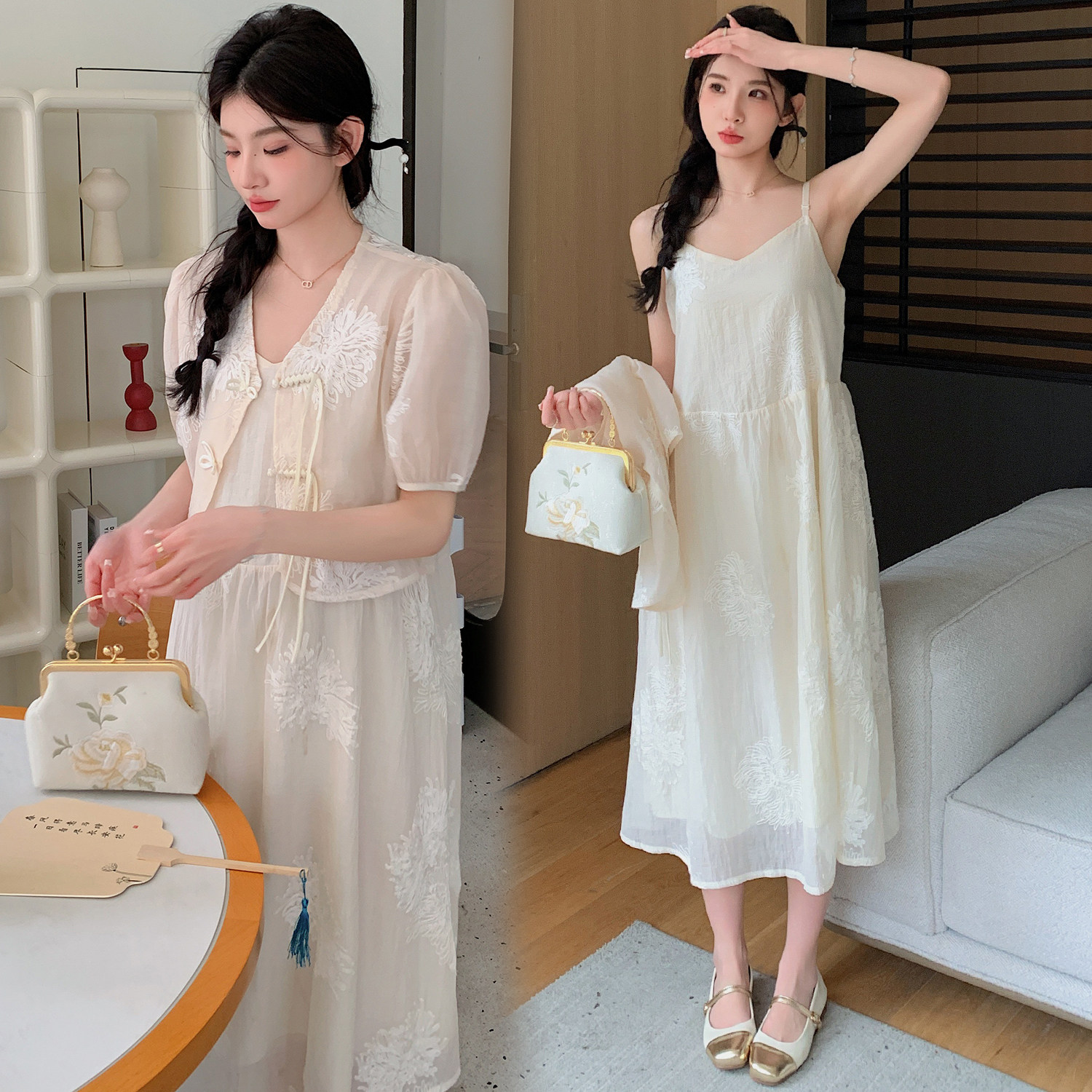 [임산부와 수유용 더블웨어] 세로개방 80 160파운드·임산부복 패셔너블한 여름 외출용 수유원피스