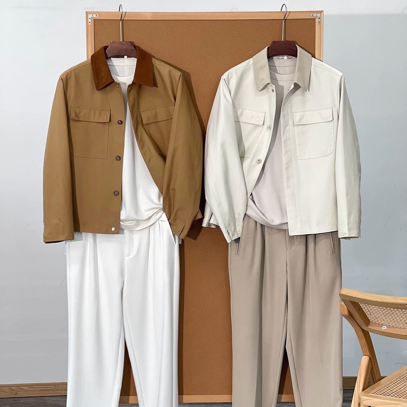 绵羊皮翻领工装休闲夹克外套男