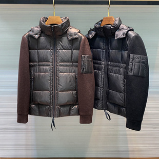 【品质很到位】高奢针织拼接袖90白鸭绒填充连帽外套休闲羽绒服男