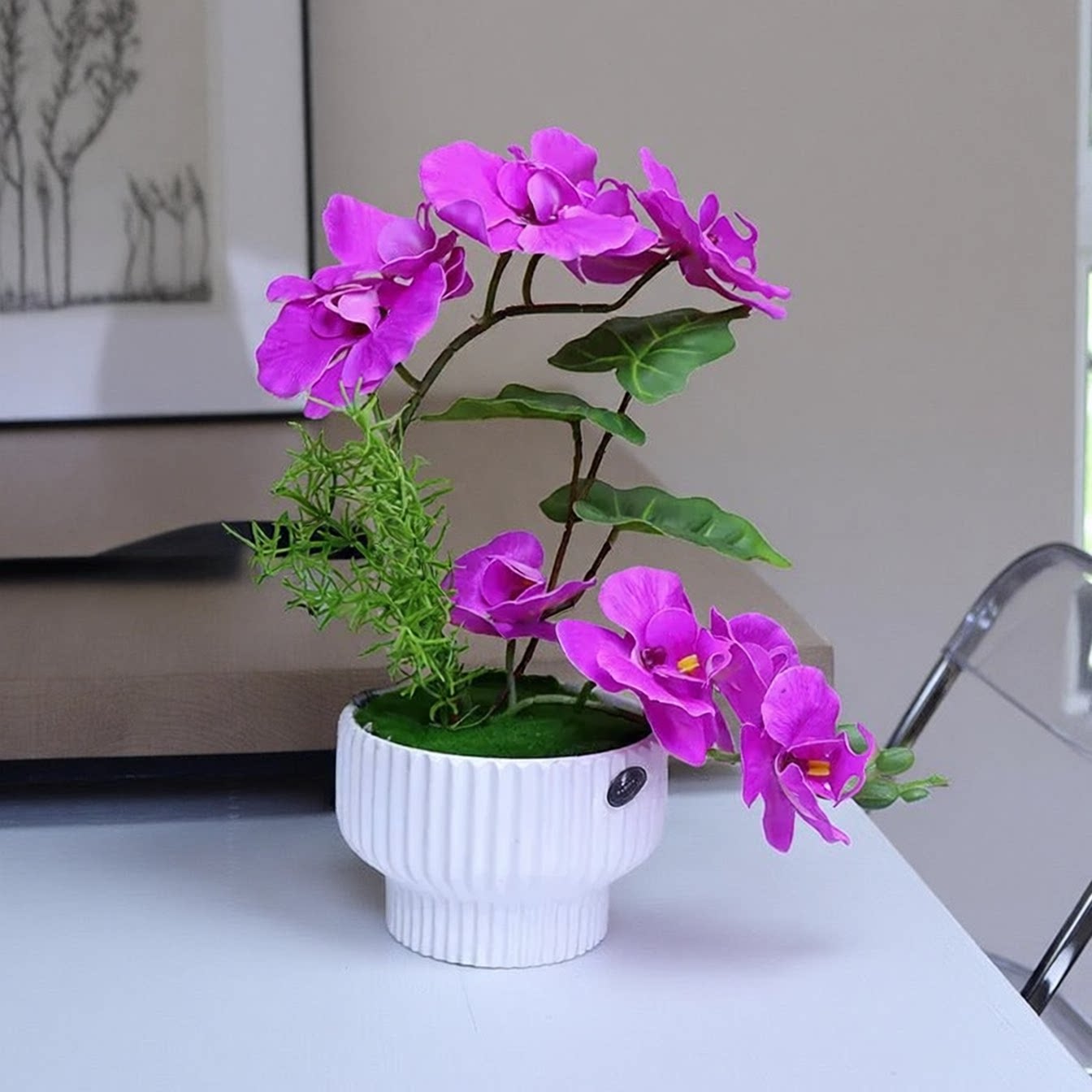 仿真花高档保湿手感蝴蝶兰客厅酒柜假花鞋柜茶几冰箱电视柜摆设花