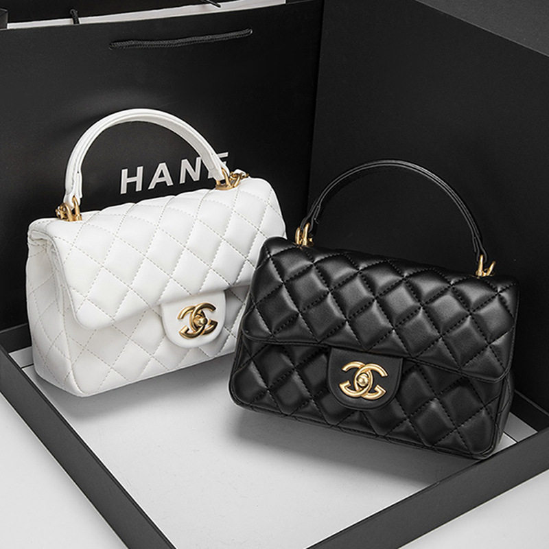 2026品牌新款潮真皮手提包时尚高级感简约菱格链条包斜挎女包