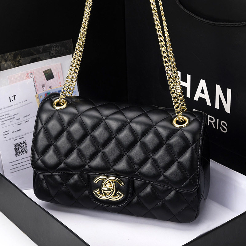 品牌轻奢女包新款时尚复古百搭高级感菱格链条包真皮单肩斜挎女包