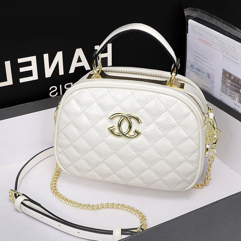 2026新款百搭小圆包网红大容量手提包女单肩斜挎真皮菱格包女包