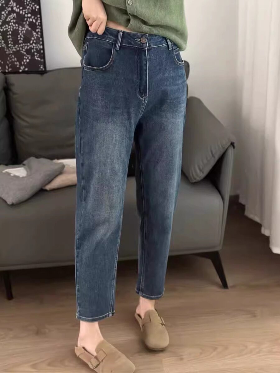 SPRING AND AUTUMN KOREAN VERSION OF HIGH-WAISTED STRETCH JEANS CROPPED PANTS WOMENS 2024 NEW VERSATILE SLIM SLIM PENCIL PANTS