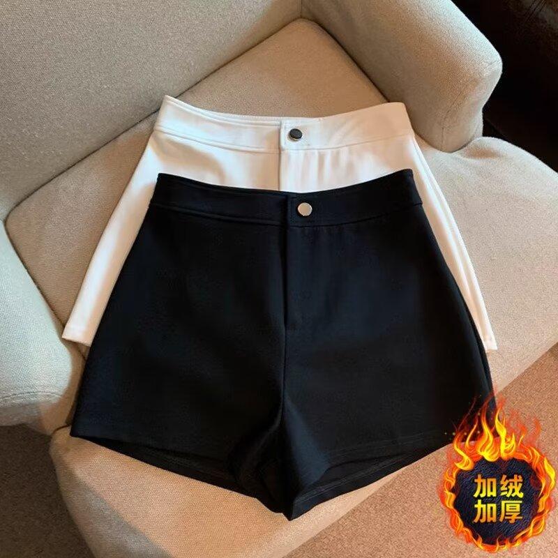 大码胖mm西装短裤女秋冬季加绒高腰显瘦a字紧身弹力辣妹靴裤热裤