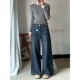 胖MM小个子宽松直筒显瘦拖地裤 复古高腰阔腿牛仔裤 大码 新款 女春季
