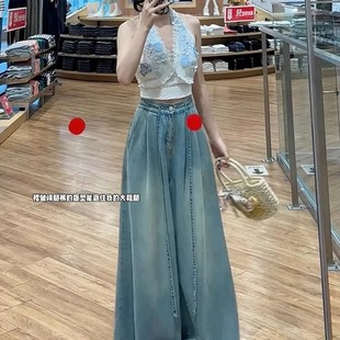 子 天丝阔腿牛仔裤 女春夏薄款 大码 胖MM高腰宽松显瘦垂感直筒拖地裤