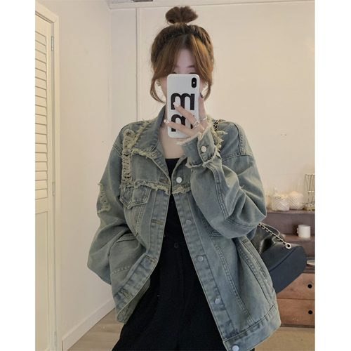 毛边破洞夹克牛仔短外套女