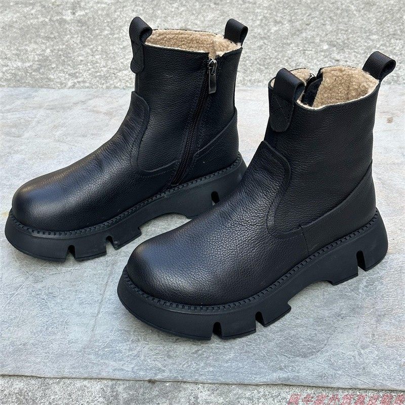 外贸真皮加绒保暖女靴 头层牛皮厚底马丁靴 软牛皮软底女短靴秋冬,女鞋,马丁靴,淘宝优惠券,粉丝福利购,淘宝优惠卷