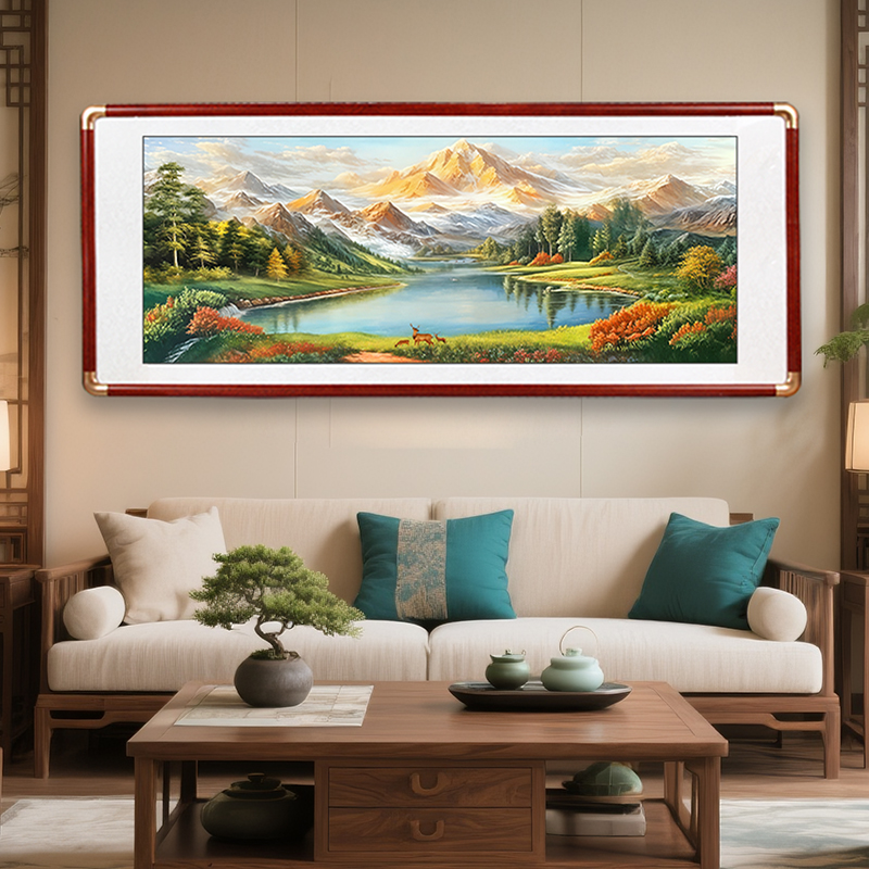 聚宝福地新中式客厅挂画国画山水画办公室茶室沙发背景墙壁装饰画