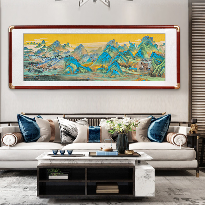千里江山图客厅挂画沙发背景墙