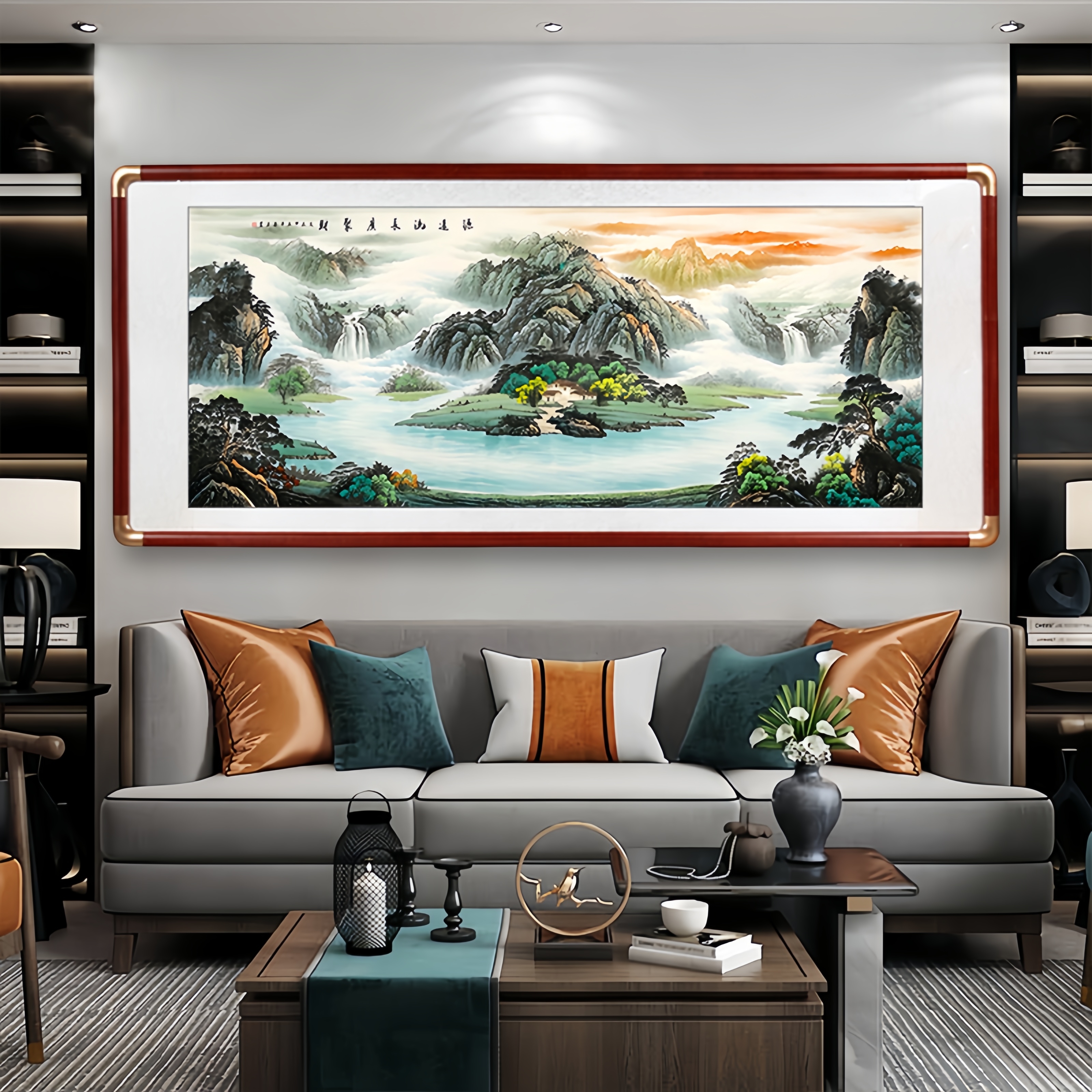 新中式禅意茶室装饰画客厅沙发背