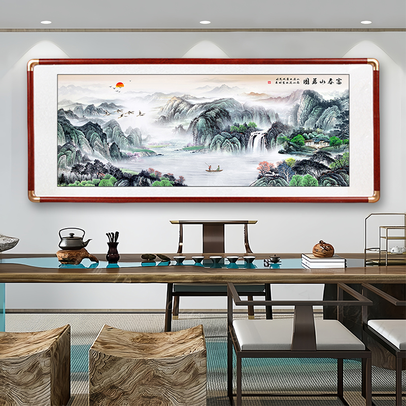 山水画新中式实木画风景靠山