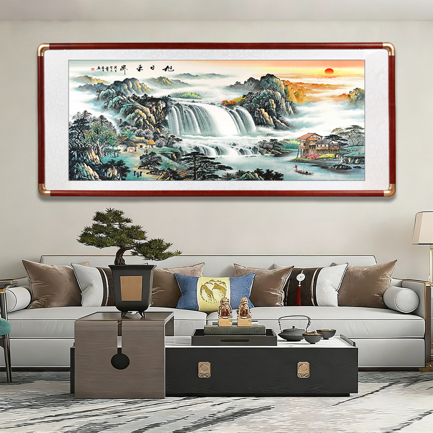 茶室新中式30mm风景客厅单幅大气