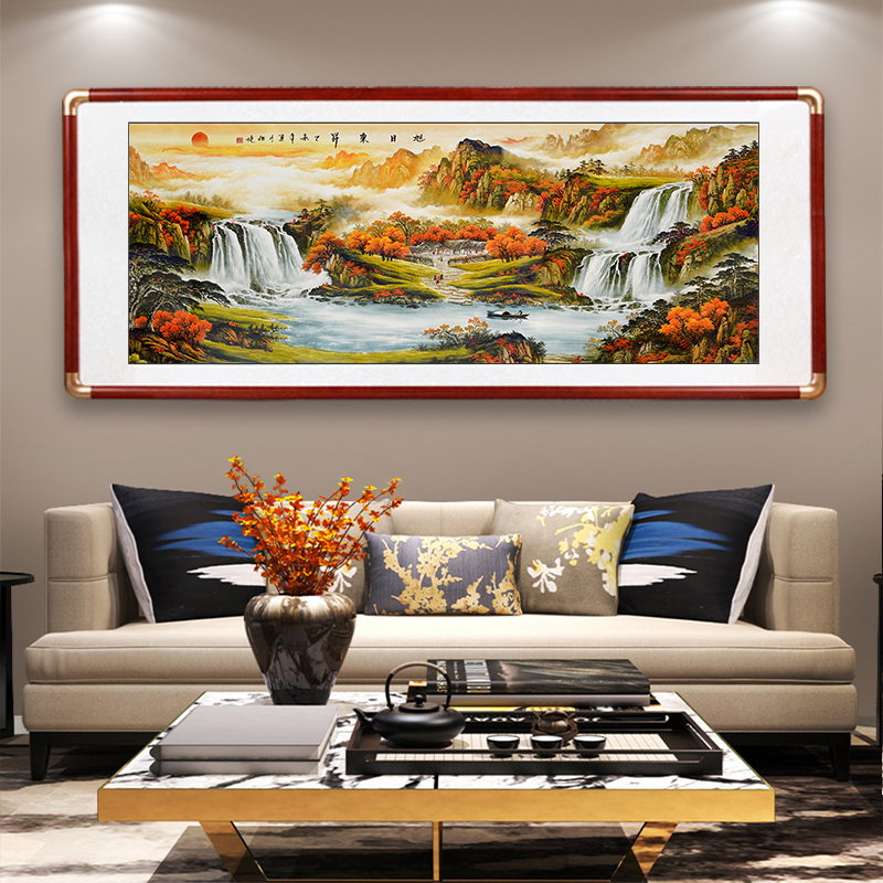 旭日东升客厅挂画背景墙山水画