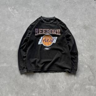 False Perception 字母印花落肩长袖卫衣水洗黑