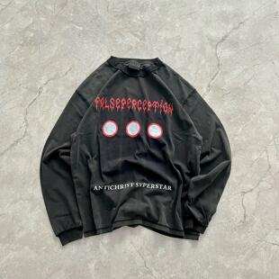 False Perception 闪电Vintage长袖卫衣水洗黑