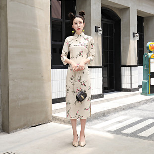 2023夏季新款复古中国风棉麻旗袍女中长款改良版年轻款少女连衣裙