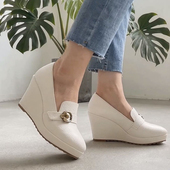 女新款 秋季 气质增高百搭单鞋 坡跟单鞋 高跟尖头轻便日常通勤工作鞋