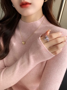 洋气长袖 粉色毛衣女内搭2026秋冬季 时尚 半高领打底衫 针织上衣 新款