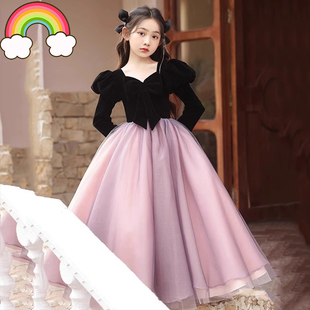 高定女童礼服大童小众赫本风公主裙儿童主持人朗读演讲轻奢比赛冬