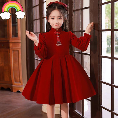 高端女童红色礼服小众轻奢