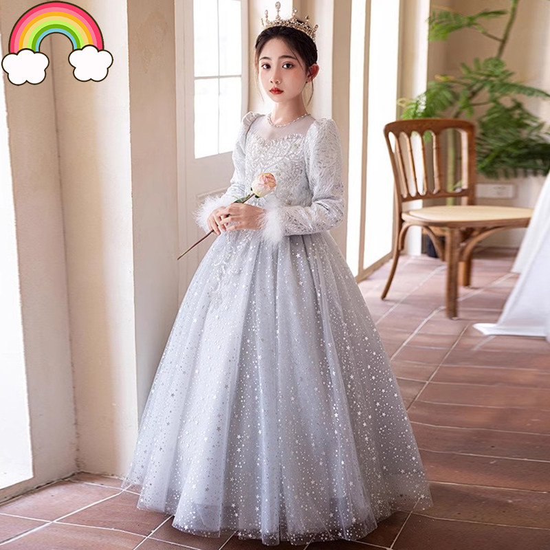 高端儿童礼服公主裙2025加棉加厚钢琴演奏演出服小女孩生日晚礼服